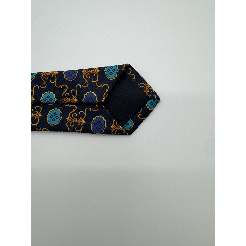Giacomo‎ De Senece Italian Silk Tie Navy Blue Gold Medallion Made In Italy - Picture 7 of 8
